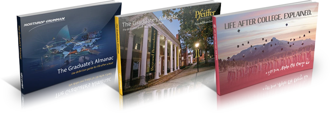 Three custom graduate almanac book covers
